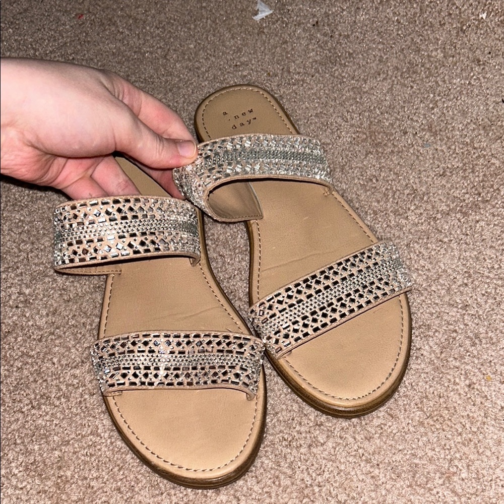 Women's Tan Sandals with Silver Accents